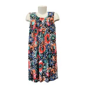 Relativity Women's Multicolor Floral Pleated Front Dress Sleeveless Pockets SZ S